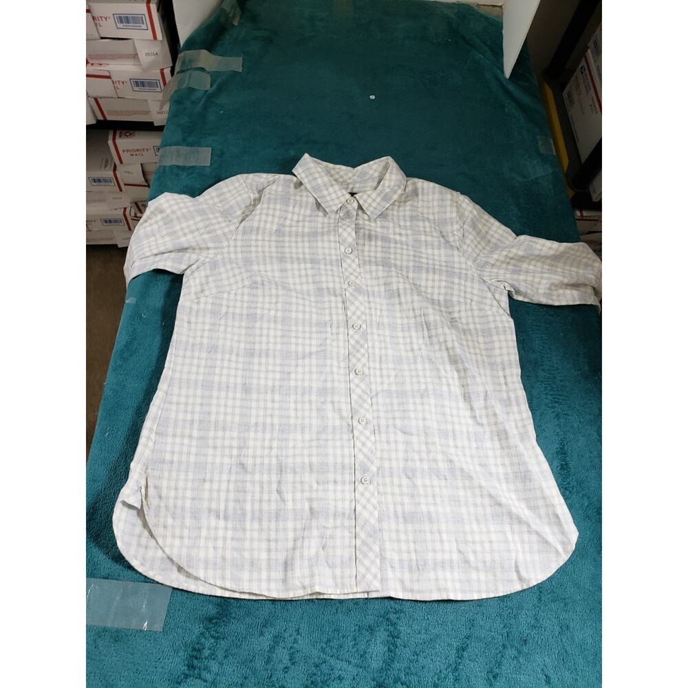 Talbots Shirt Size Large Womens White Plaid Button Up Ladies Work Career NWT